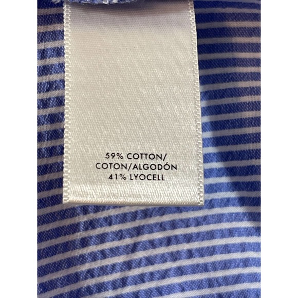ANN TAYLOR Misses. S Cotton Lyocel Blouse Blue White Stripes - Picture 6 of 8